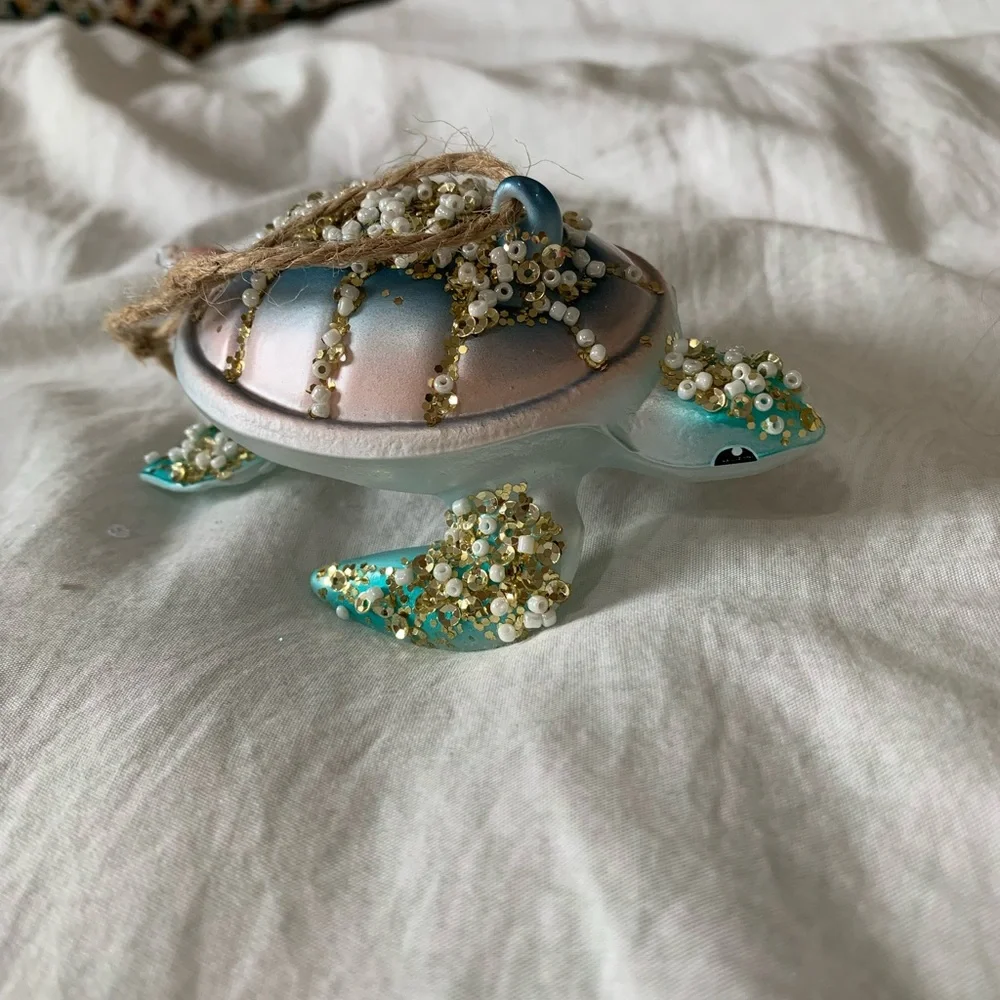 West Elm Set of 2 Glass Bedazzled Ornaments - Fish and Turtle